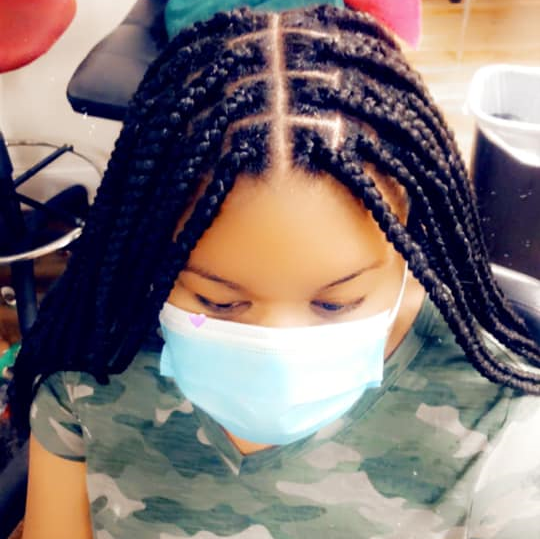 Box braids with geometric parting